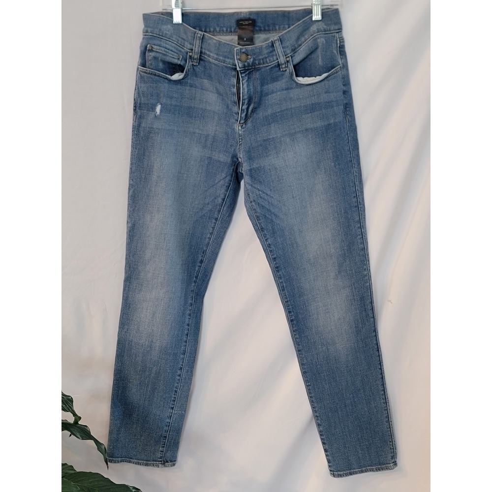 Ann Taylor Factory Womens Blue Slim Straight Leg Stretch Denim Jeans Size 8